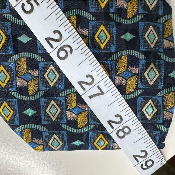 Brioni Navy-Gold-Teal-Pink Geometric Pattern Abstract Silk Luxury Tie - Picture 7 of 7